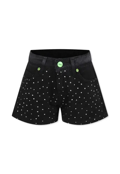 Barrow Kids' Black Shorts For Girl With Rhinestones