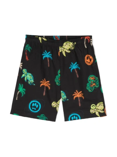 BARROW BLACK SHORTS WITH ALL-OVER PRINT
