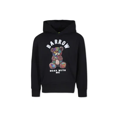 Barrow Kids' Bear-print Cotton Hoodie In Nero