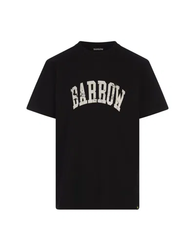 BARROW BLACK T-SHIRT WITH LETTERING AND GRAPHIC PRINT WITH SMILE