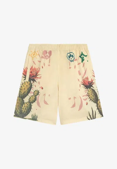 Barrow Cotton Bermuda Shorts Cactus Pattern Pockets In Yellow