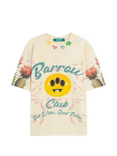 Barrow Cotton T-shirt With Frontal Logo Print In Neutral
