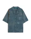 Barrow Bowling Collar Shirt With Micro-checkered Pattern In Blue