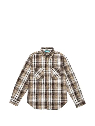 Barrow Check-print Logo-print Shirt In Brown