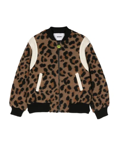 Barrow Cheetah-print Felted Bomber Jacket In Black
