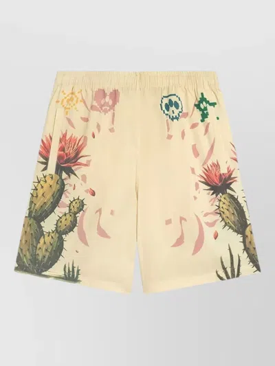 Barrow Cotton Bermuda Shorts Cactus Pattern Pockets In Yellow