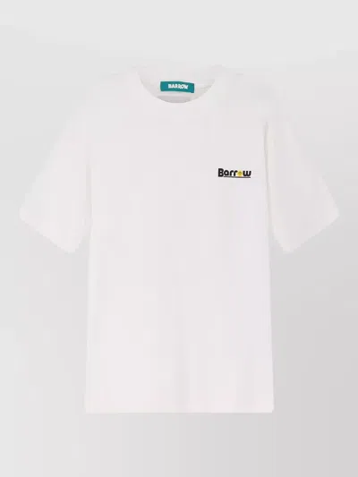 Barrow Cotton Crew Neck Logo Print T Shirt In White