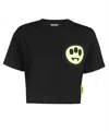 Barrow Woman Black Crop T-shirt With Front And Back Logo Print In Black