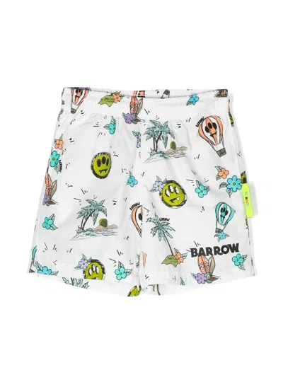 Barrow Kids' Cotton Graphic-print Shorts In White