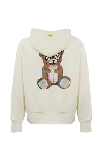 Barrow Cotton Hoodie With Teddy Print In Off White