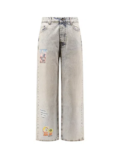 Barrow Cotton Jeans With All-over Print In Gray