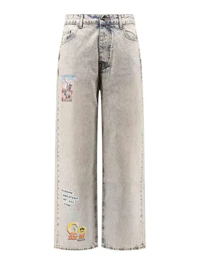 Barrow Cotton Jeans With All-over Print In Gray