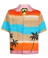 Barrow Multicoloured Bowling Shirt With Logo And Palm Trees In Black