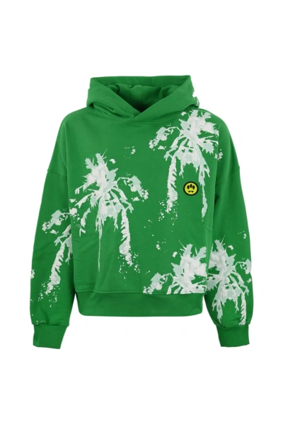 Barrow Cotton Sweatshirt With 3d Palms Print In Fern Green