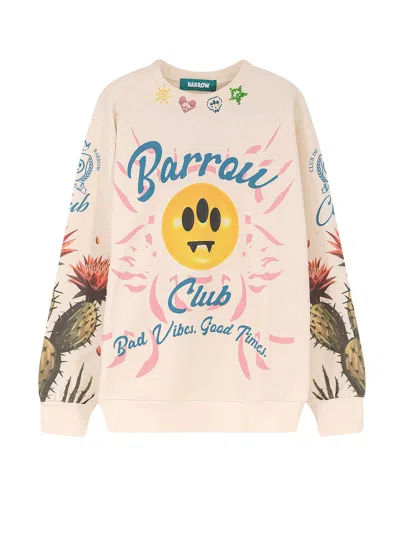 Barrow Cotton Sweatshirt With Cactus Print In Pink