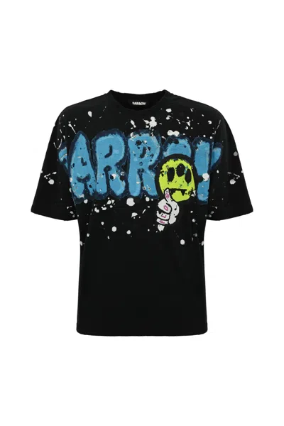 Barrow Cotton T-shirt With Teddy And Shaka Smile Print In Nero