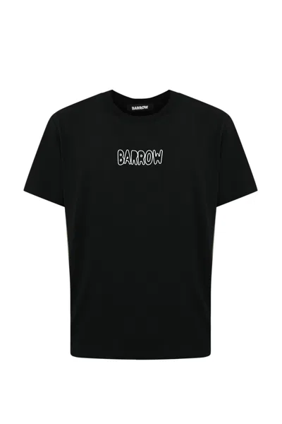 Barrow Cotton T-shirt With Teddy Tennis Print In Nero
