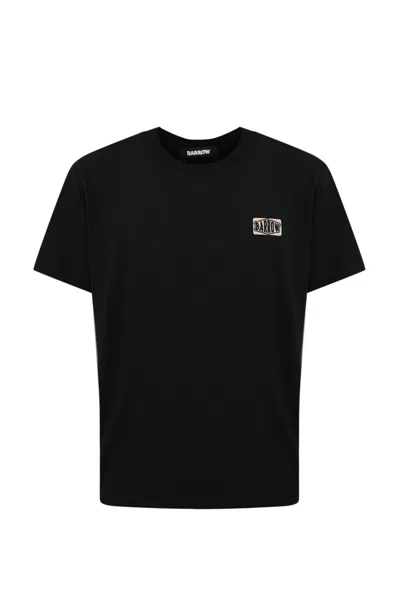 Barrow Cotton T-shirt With Tennis Basket Ball Man Print In Nero