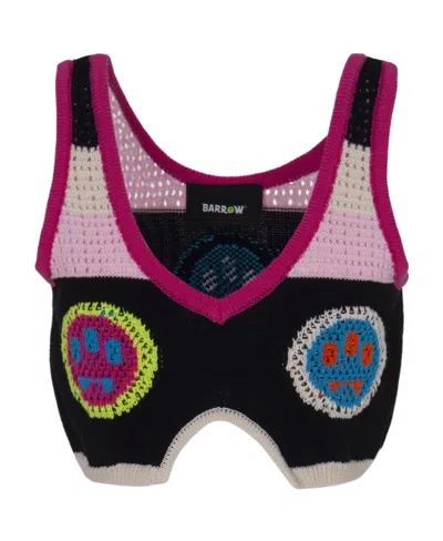 BARROW BARROW CROCHET-PANELLED V-NECK CROPPED TOP