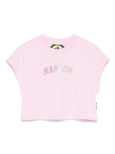Barrow Kids' Cropped Jersey T-shirt In Pink