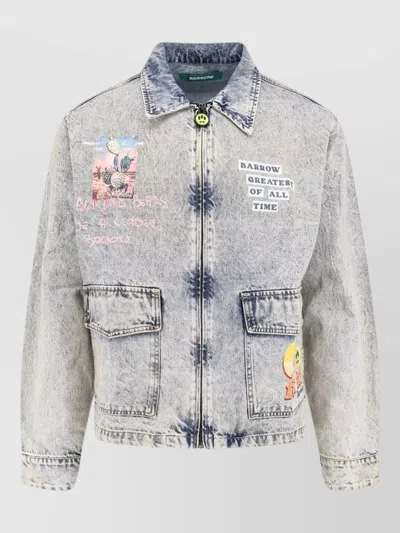 Barrow Denim Jacket Front Graphic Print Buttons In Blue