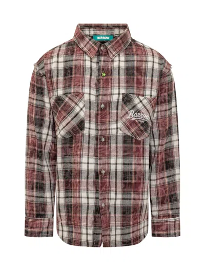 Barrow Distressed Plaid Flannel Button-up Shirt In Rosso
