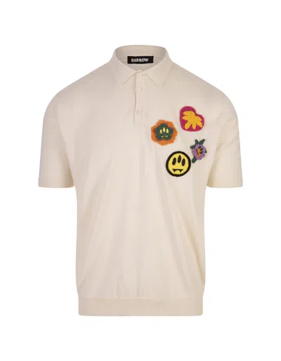Barrow Dove Knitted Polo Shirt With Crochet Applications In Beige