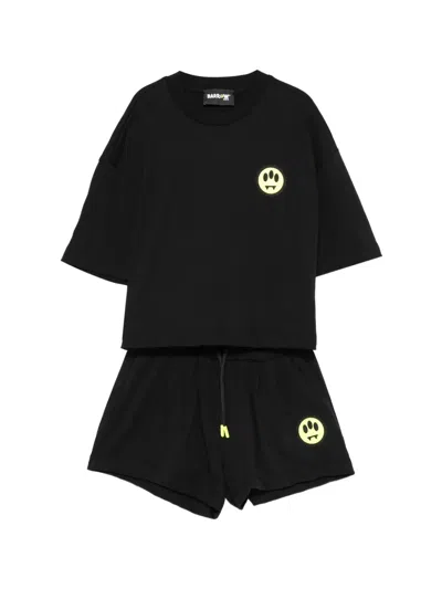 Barrow Kids' Drawstring Graphic Shorts Set In Black