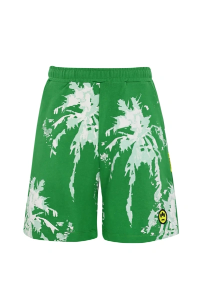 Barrow Fleece Bermuda Shorts With 3d Palm Tree Print In Fern Green