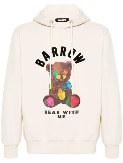 Barrow Flocked-logo Bear-print Hoodie In Neutrals