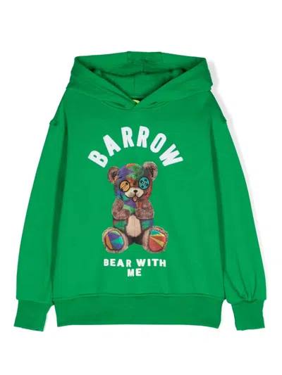 Barrow Kids' Flocked-logo Hoodie In Green