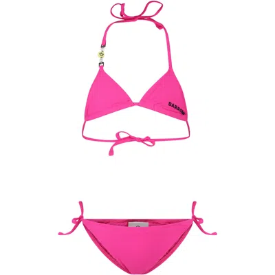Barrow Kids' Fuchsia Bikini For Girl With Smiley In Pink