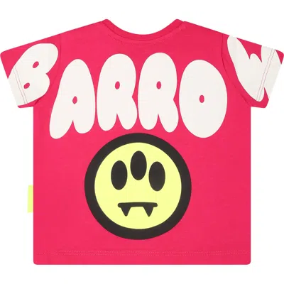 Barrow Fuchsia T-shirt For Baby Girl With Smiley And Logo In Pink