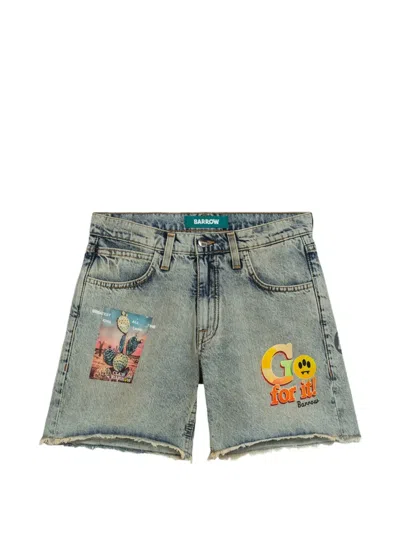 Barrow Graphic Frayed Shorts In Blue