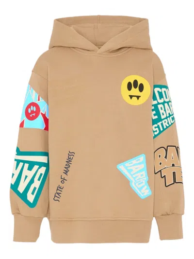 Barrow Kids' Graphic-patch Hoodies In Brown