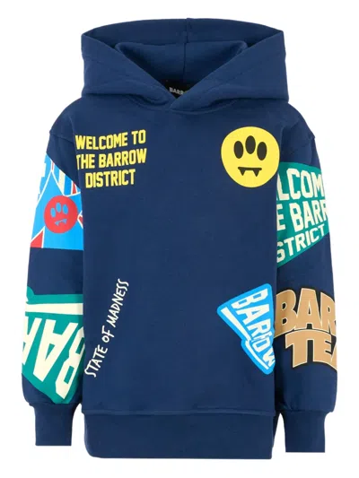 Barrow Kids' Graphic-print Cotton Hoodie In Blue