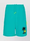 Barrow Graphic Print Elastic Waistband Shorts With Side Pockets In Green