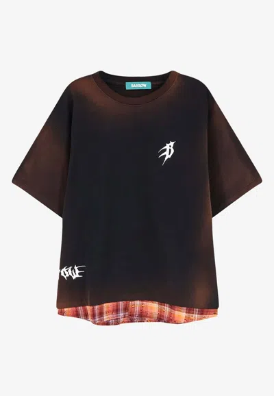 Barrow Graphic Print Layered-effect Faded T-shirt In Brown
