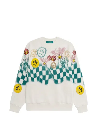 Barrow Graphic-print Checkered Sweater In White