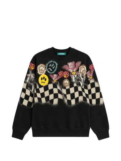 Barrow Graphic-print Checkered Sweatshirt In Black
