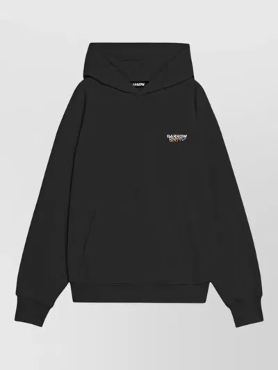 Barrow Hooded Knit Top Ribbed Cuffs Hem Pocket In Black