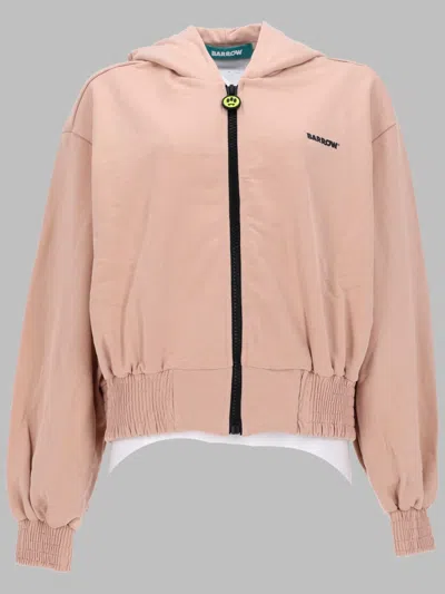Barrow Hooded Zip Cotton Sweatshirt In Pink