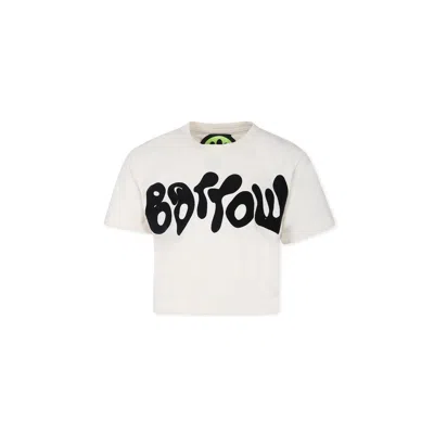 Barrow Kids' Flocked-logo Cropped T-shirt In Ivory