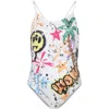 BARROW IVORY SWIMSUIT FOR GIRL WITH PALM TREE AND SMILE PRINT