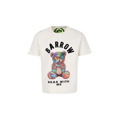 Barrow Ivory T-shirt For Kids With Bear Print In Crema