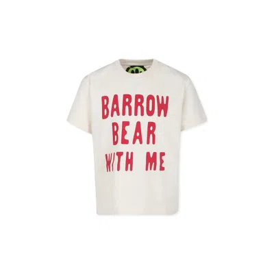 Barrow Ivory T-shirt For Kids With Logo And Bear In Crema