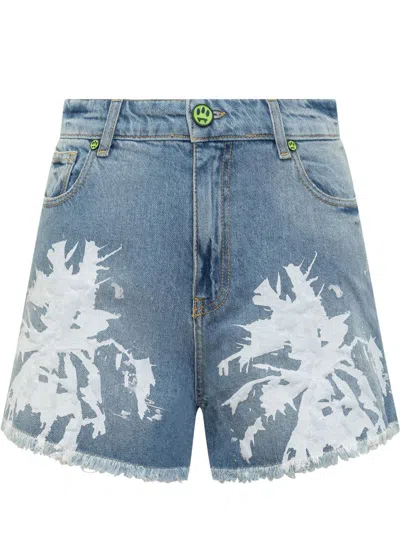 Barrow Jeans Shorts With Textured Print In Blue
