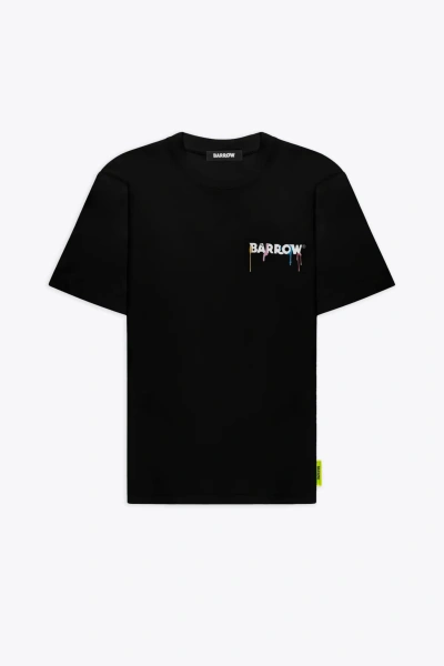 Barrow Jersey T-shirt Unisex Black Cotton T-shirt With Chest Logo And Back Smile Print With Paint In Nero