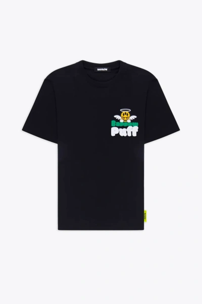 Barrow Jersey T-shirt Unisex Black Cotton T-shirt With Multicolour Logo And Smile Print In Nero