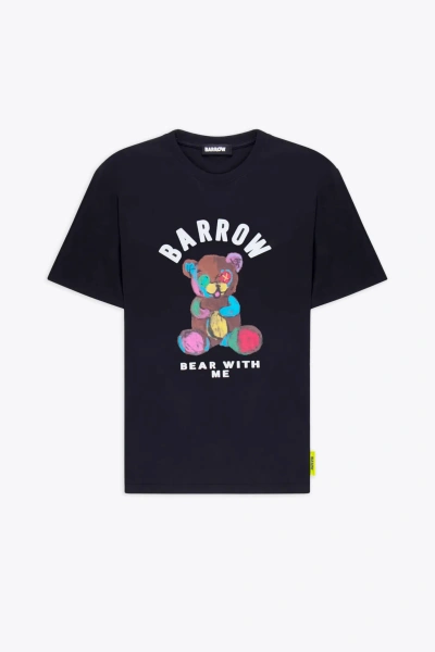 Barrow Jersey T-shirt Unisex Black Cotton T-shirt With Teddy Bear Front Print In Nero